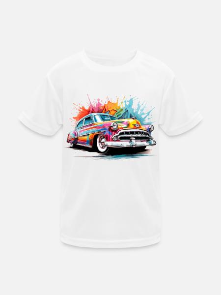 bunter Oldtimer - Kinder Funktions-T-Shirt - Weiß - Vorne