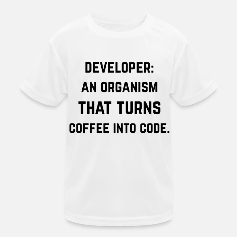 Entwicklerorganisation, die Kaffee in Code verwandelt - Kinder Funktions-T-Shirt - Weiß