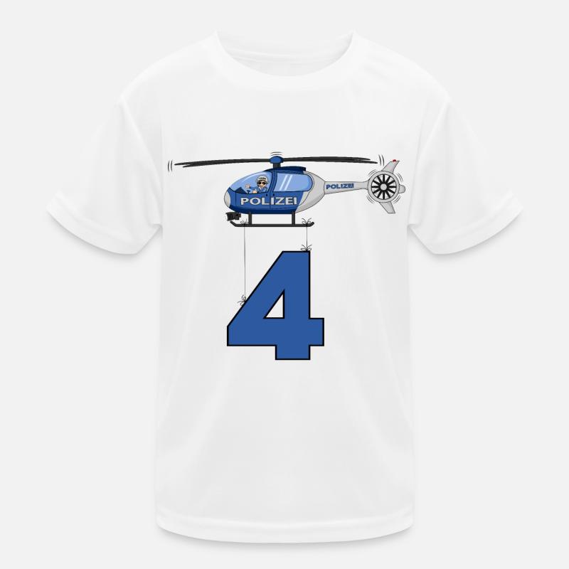 Polizei Hubschrauber 4. Geburtstag Kinder Funktions-T-Shirt