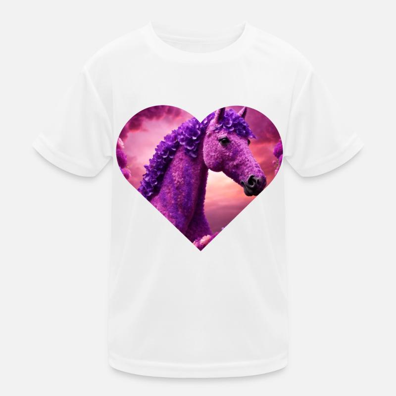 Pferd mit lila Blüten Kinder Funktions-T-Shirt