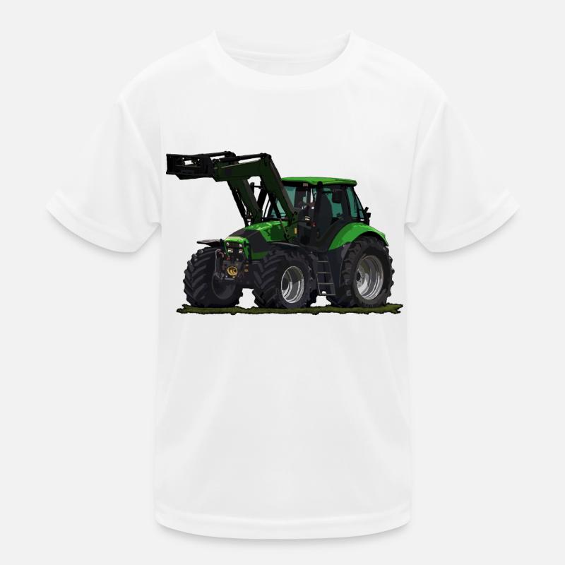 Hellgrüner Traktor mit Frontlader - Kinder Funktions-T-Shirt - Weiß