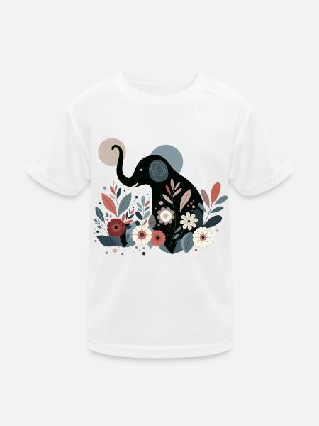 Floraler Elefant - Kinder Funktions-T-Shirt - Weiß