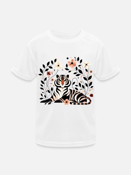 Floraler Tiger - Kinder Funktions-T-Shirt - Weiß