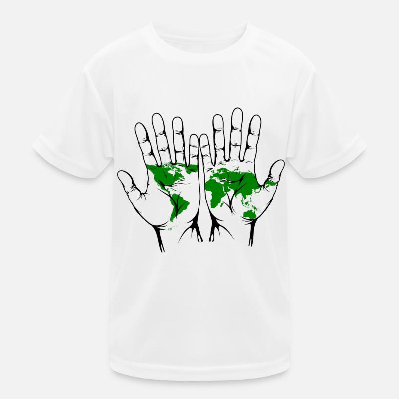 Hands with world map Kids Functional T-Shirt
