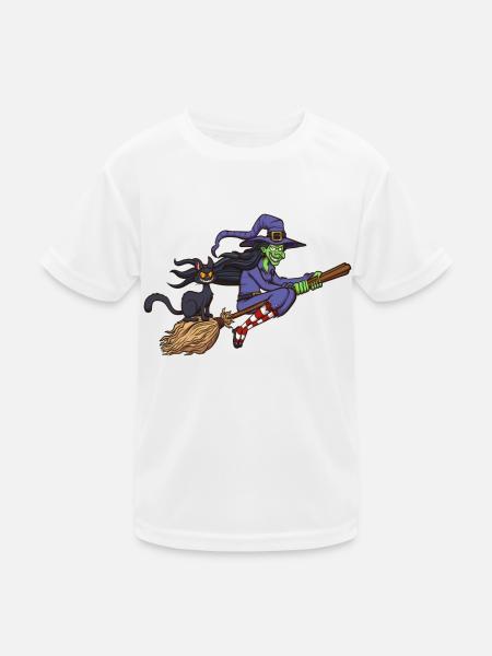 Cartoon Hexe Fliegt Auf Ihrem Besen - Kinder Funktions-T-Shirt - Weiß