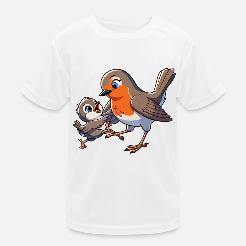 Rotkehlchen, Mutter und Kind beim Herumtollen Kinder Funktions-T-Shirt