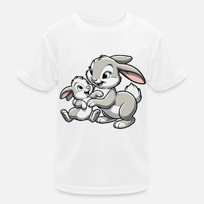 Kaninchenmutter mit Kind herumtollt grau Kinder Funktions-T-Shirt