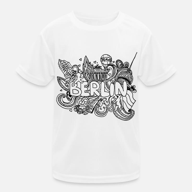Berlin Berliner Skyline Graffiti Schrift Doodle - Kinder Funktions-T-Shirt - Weiß