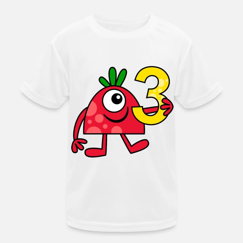 Funny Red Cartoon Number Three Monster Kids Functional T-Shirt