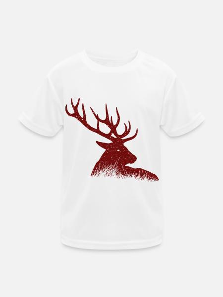 Hirsch - Kinder Funktions-T-Shirt - Weiß - Vorne
