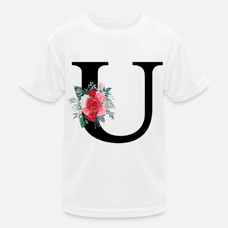 Red Floral U Letter Kids Functional T-Shirt