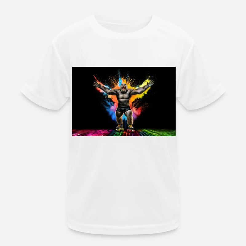 Gorilla on roller skates in a disco ambience Kids Functional T-Shirt