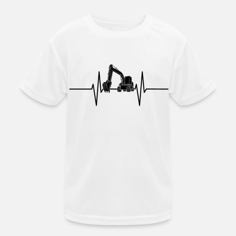 Herzschlag mit Bagger - Kinder Funktions-T-Shirt - Weiß