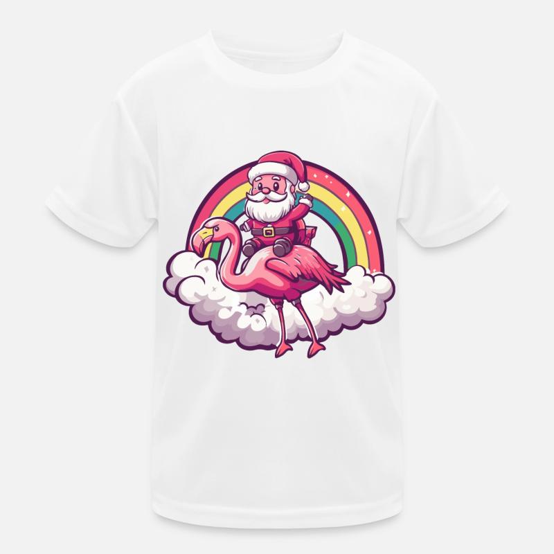 Flamant rose Père Noël Arc-en-ciel T-shirt sport Enfant
