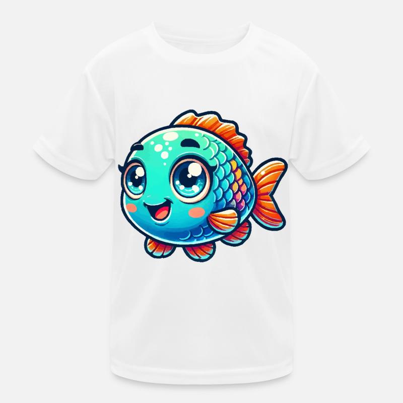 fisch comic - Kinder Funktions-T-Shirt - Weiß