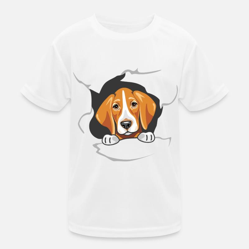 Foxhound peeps through torn paper Kids Functional T-Shirt