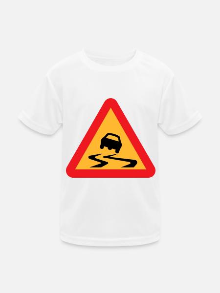 Skidding Car Warning Sign - Kids Functional T-Shirt - white - Front
