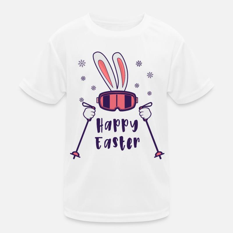 Happy Easter from Skiing Rabbit with ski poles Kids Functional T-Shirt
