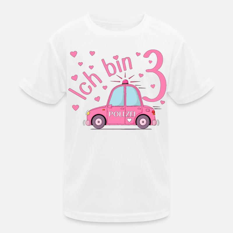 Polizeiauto Ich bin 3 Geburtstag Rosa Kinder Funktions-T-Shirt