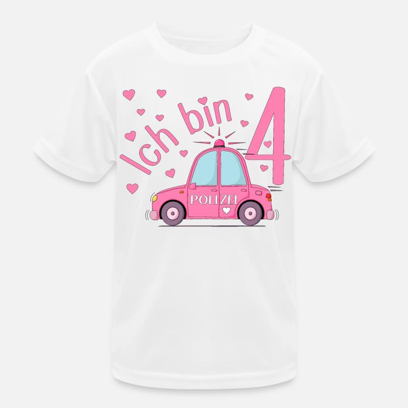 Polizeiauto Ich bin 4 Geburtstag Rosa Kinder Funktions-T-Shirt