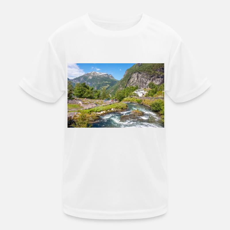 Geiranger panorama view from Storseterfossen Kinder Funktions-T-Shirt