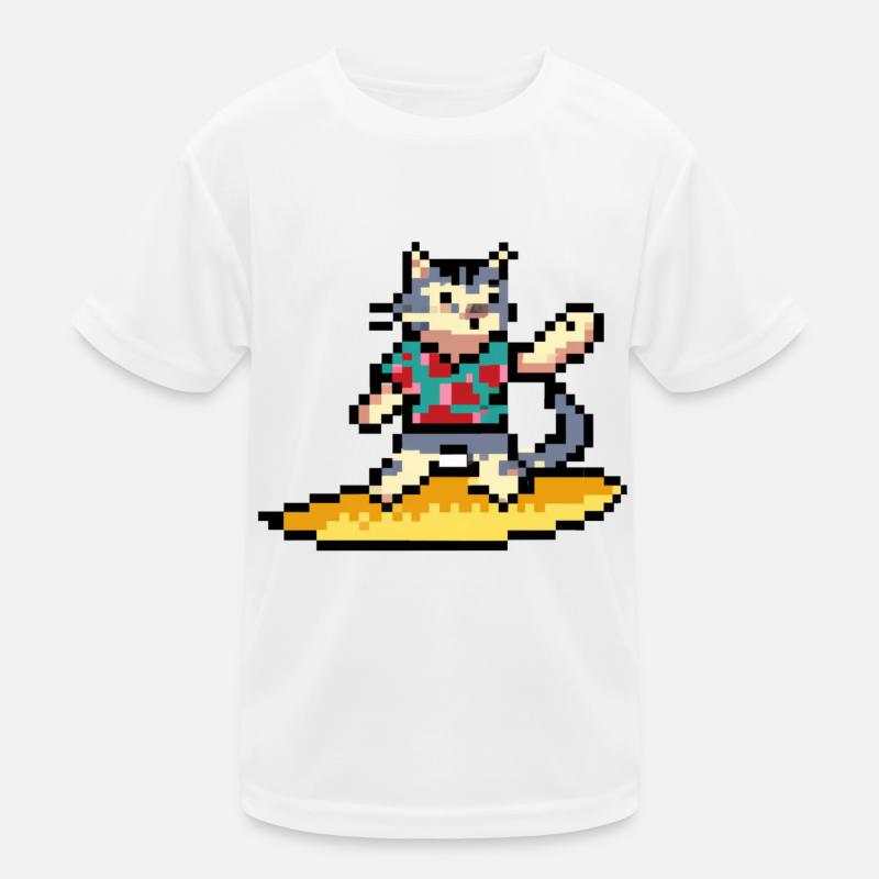 Chat qui fait du surf, pixel art T-shirt sport Enfant