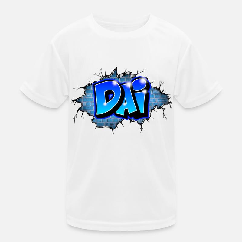 Graffiti DAI Blaue Ziegel Risse Kinder Funktions-T-Shirt