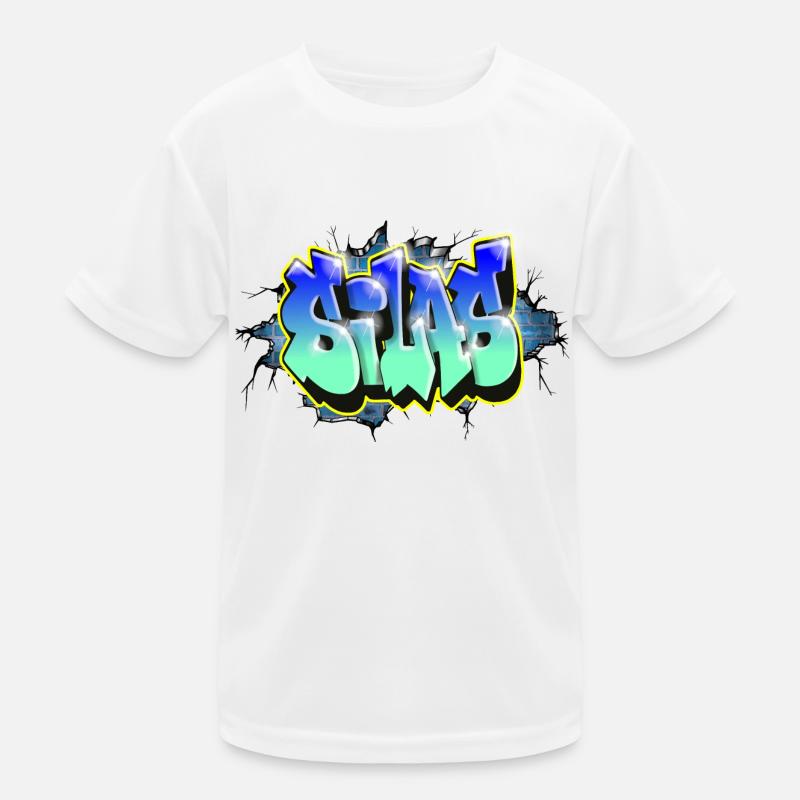 Graffiti SILAS Ziegelstein Geschenk GEBURTSTAG GEBURT Kinder Funktions-T-Shirt