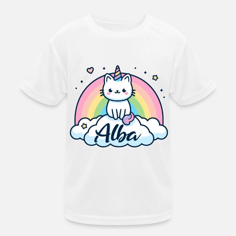 Alba Name First Name Unicorn Cat Kids Functional T-Shirt