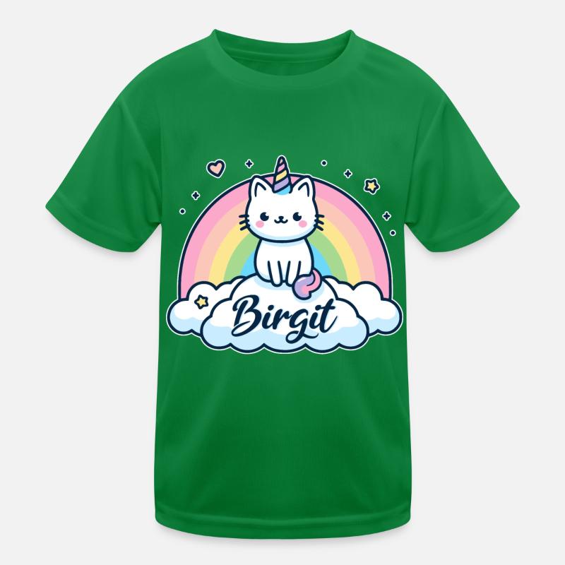 Birgit Name Vorname Einhornkatze Kinder Funktions-T-Shirt