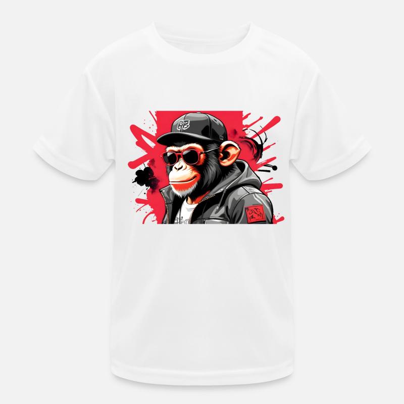 Cooler Affe mit Sonnenbrille und Kappe Kinder Funktions-T-Shirt