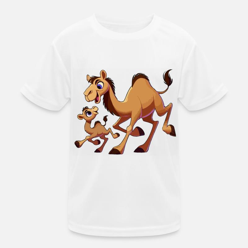Kamelmutter mit herumtollendem Kind Kinder Funktions-T-Shirt
