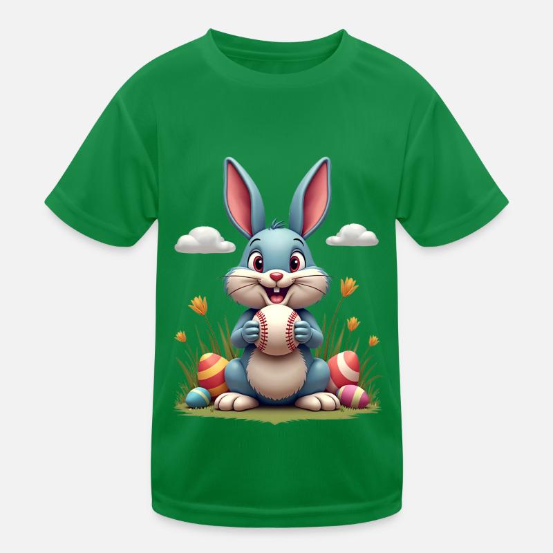 Baseball Happy Eastern Easter Bunny Sport Kids Functional T-Shirt