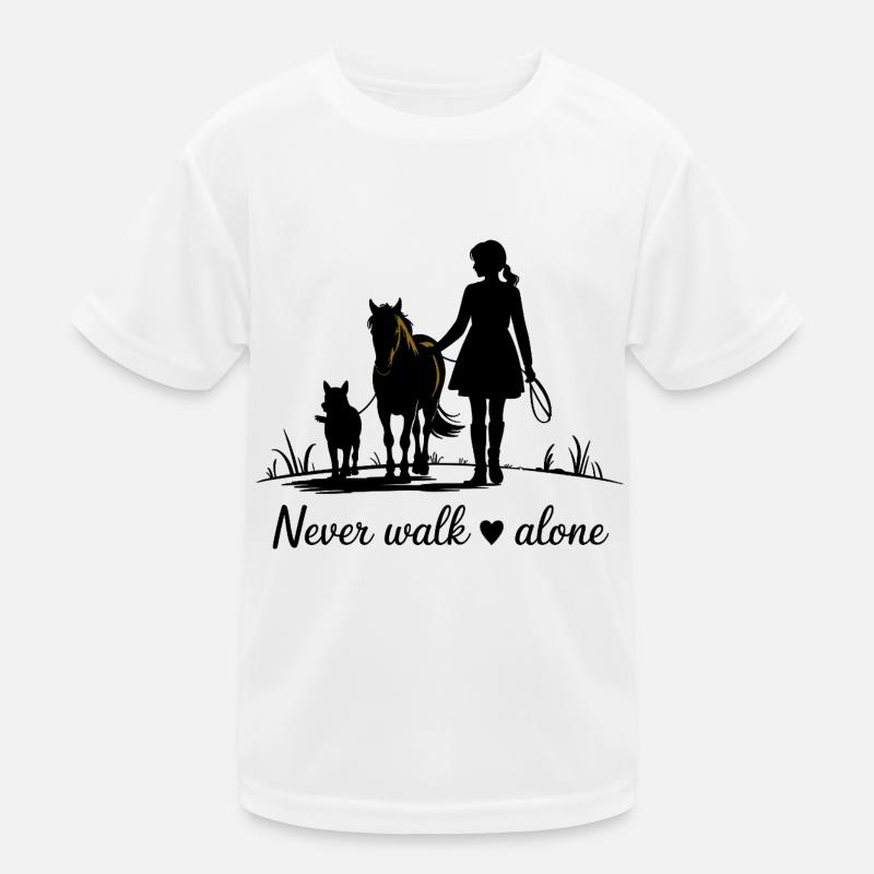 Never Walk Alone – Pferd, Mädchen & Hund - Kinder Funktions-T-Shirt - Weiß