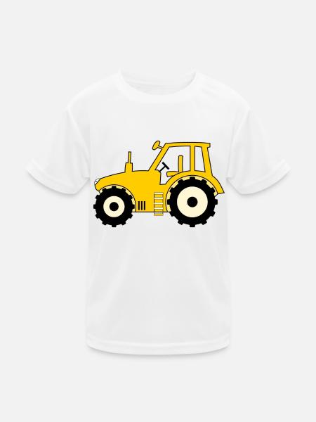 Traktor gelb - Kinder Funktions-T-Shirt - Weiß - Vorne