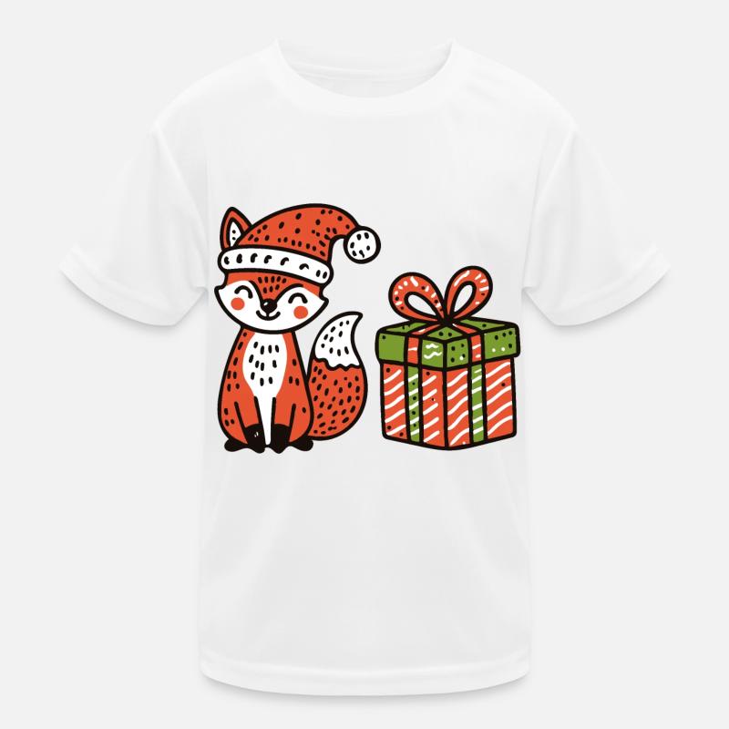 Christmas fox with hat and gift Kids Functional T-Shirt