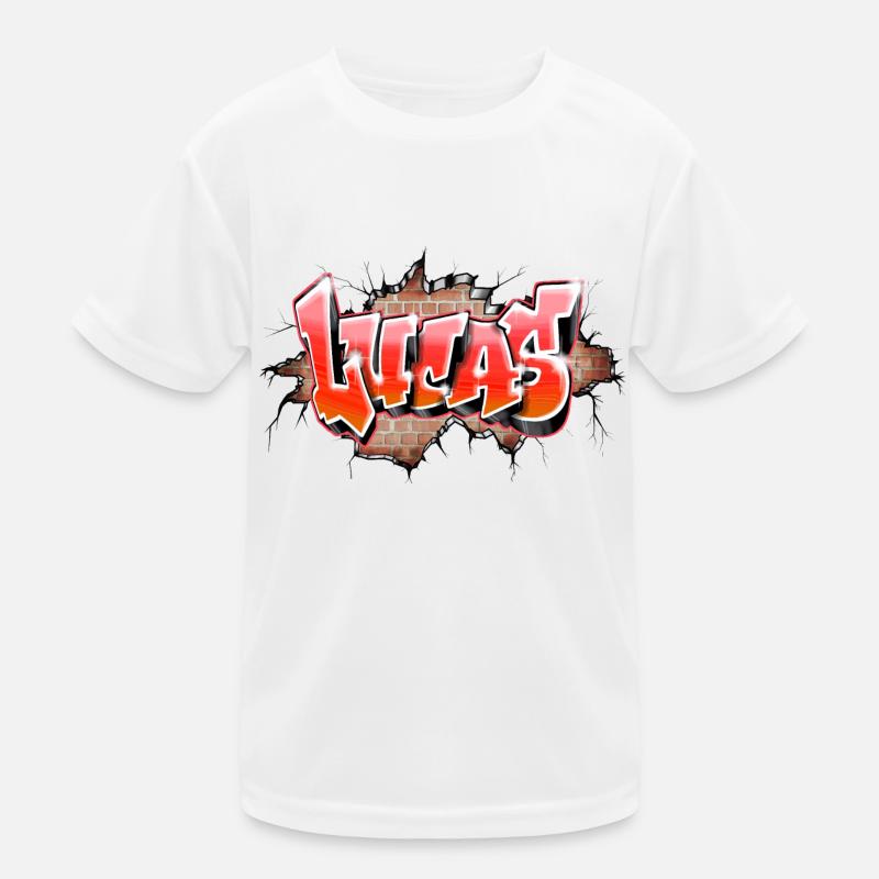 Lucas graffiti name red T-shirt sport Enfant
