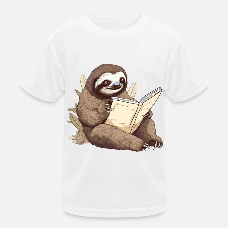 Reading sloth reading a book Kids Functional T-Shirt