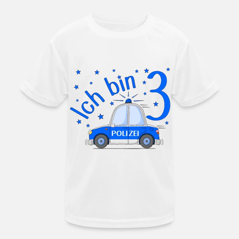 Polizeiauto Ich bin 3 Geburtstag Blau Kinder Funktions-T-Shirt