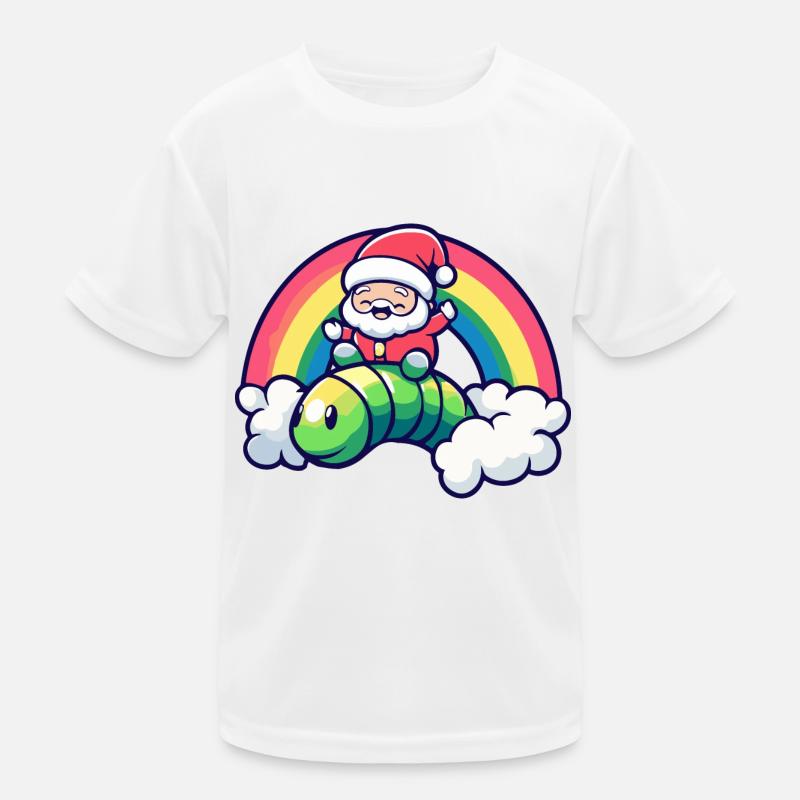 Wurm Weihnachtsmann Regenbogen Kinder Funktions-T-Shirt