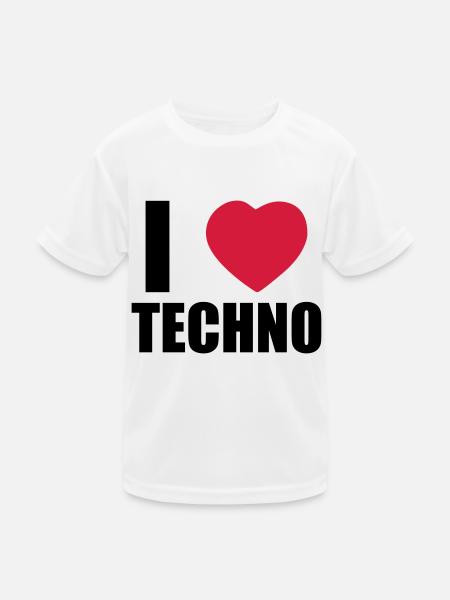 I LOVE TECHNO 2 - Kinder Funktions-T-Shirt - Weiß - Vorne