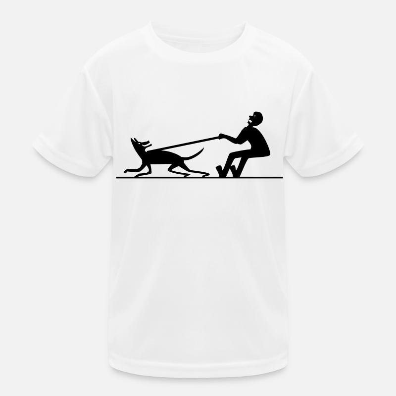Hund zieht Mann 2 Kinder Funktions-T-Shirt