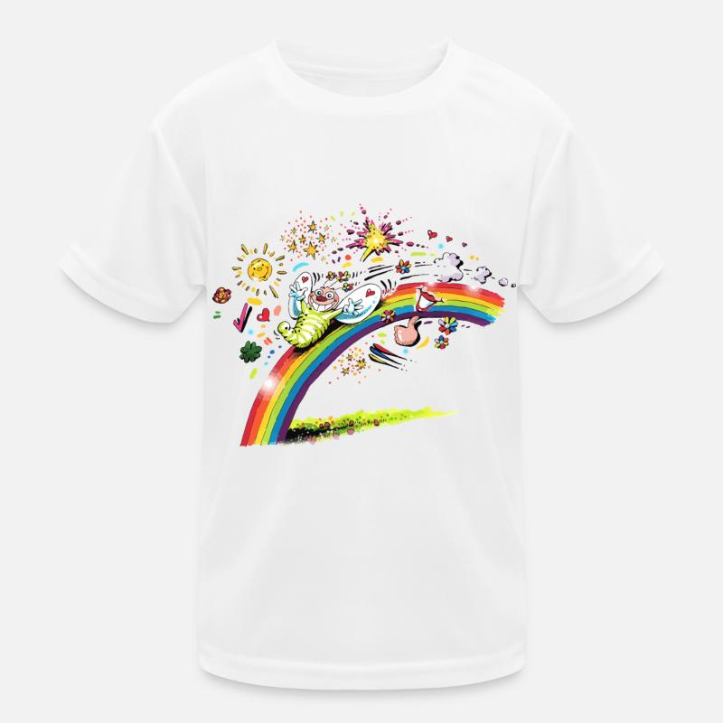 Blühwürmchen auf dem Regenbogen Kinder Funktions-T-Shirt