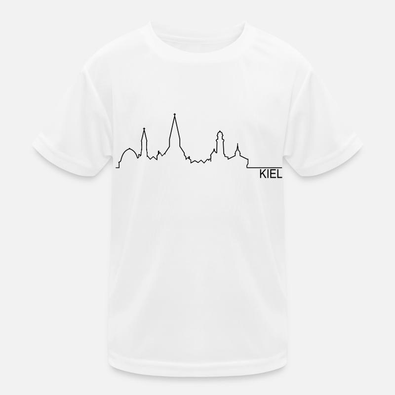 Skyline Kiel Silhouette Name - Kinder Funktions-T-Shirt - Weiß