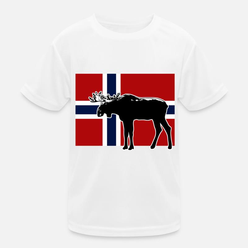 Moose - Elch - Norway Flag Kinder Funktions-T-Shirt