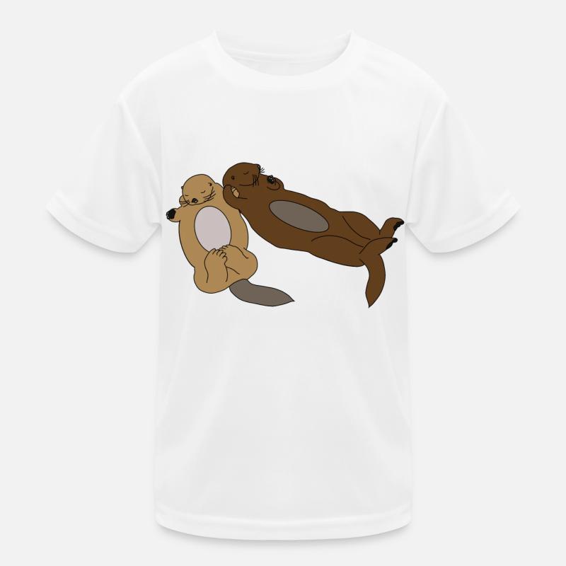 Cute Sleeping Otters - Kids Functional T-Shirt - white