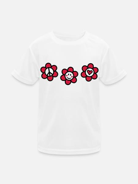 Peace Love Happiness Free Summer Festival Flower - Kids Functional T-Shirt - white - Front
