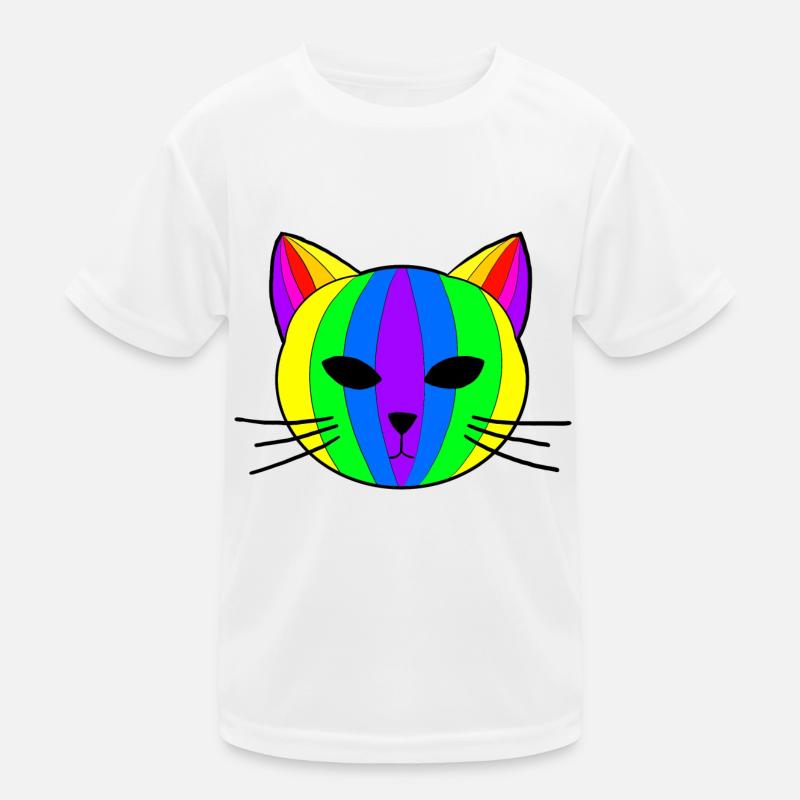 Regenbogen Katze - Kinder Funktions-T-Shirt - Weiß