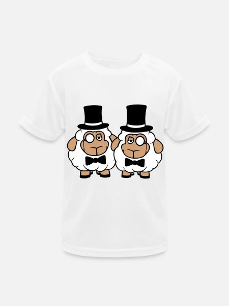 2 Schafe Herren Gentlemen Zylinder Hut Monokel Sir - Kinder Funktions-T-Shirt - Weiß - Vorne