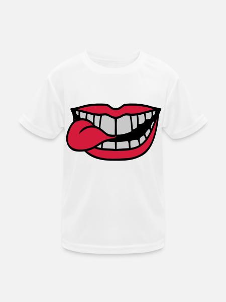 Mund Zunge rausstrecken - Kinder Funktions-T-Shirt - Weiß - Vorne